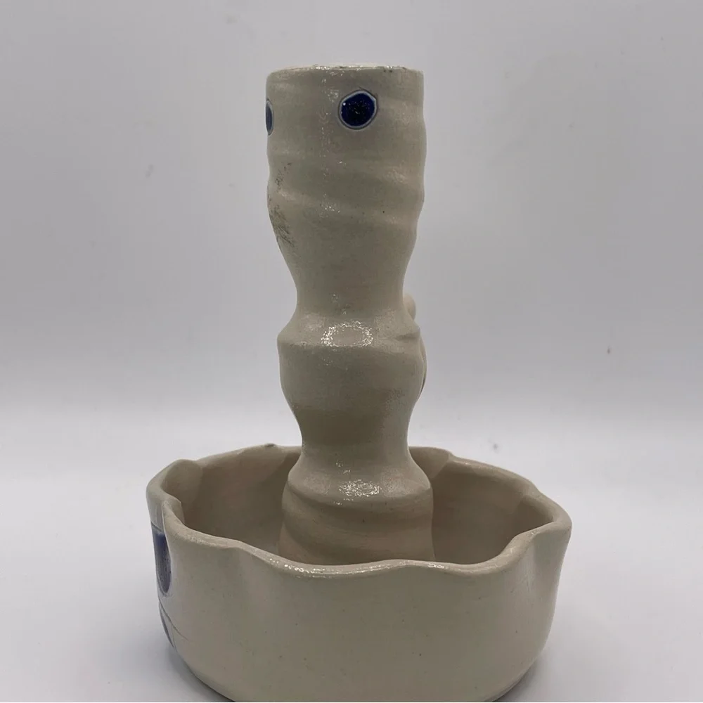 Vintage cobalt salt glazed. Williamsburg pottery. Candle holder.
